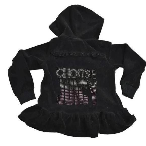 Juicy Couture Choose Juicy Ruffle Track Jacket Full Zip Black  Velour Size 5 - Picture 1 of 10